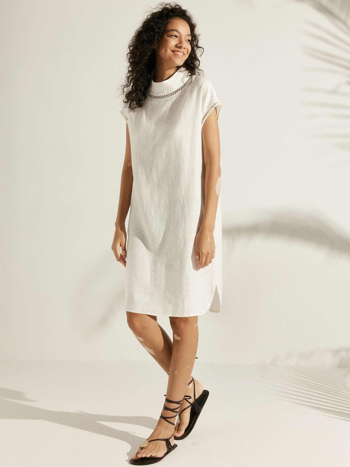 100% Linen Cutout Turtleneck Mini Dress ZAHRA