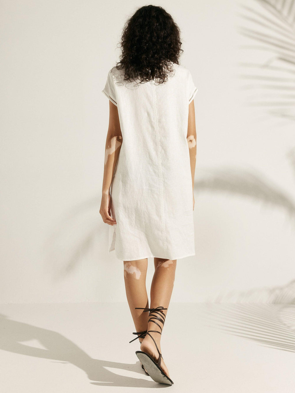 100% Linen Cutout Turtleneck Mini Dress ZAHRA