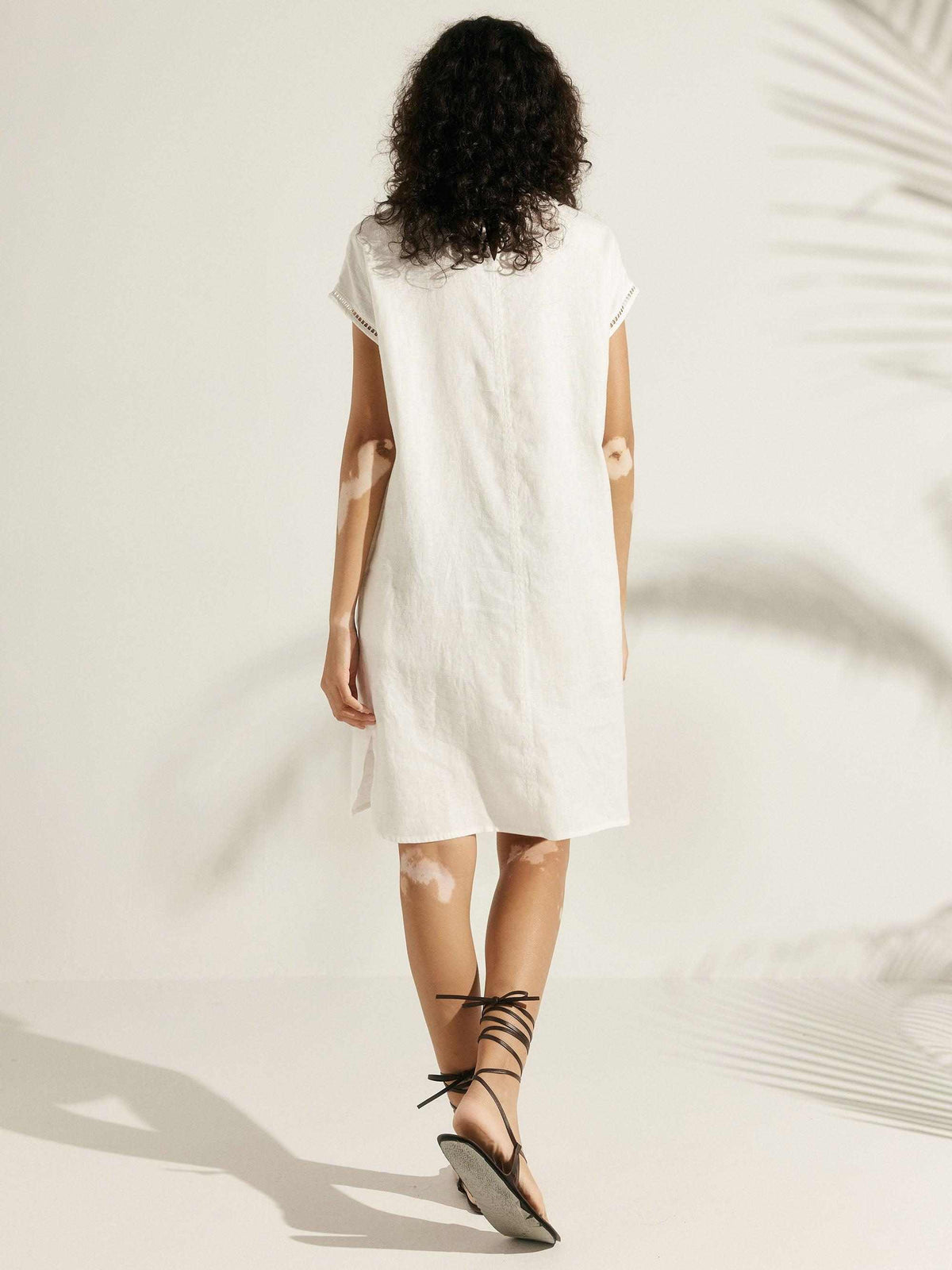 100% Linen Cutout Turtleneck Mini Dress ZAHRA