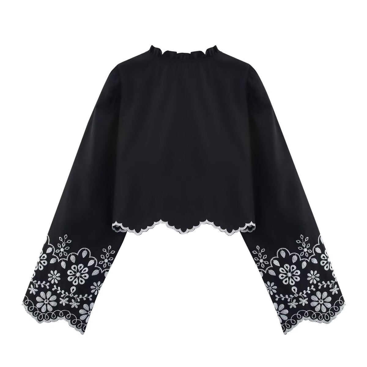 Spring Women Clothing French Design Hollow Out Cutout Embroidered Cotton Top