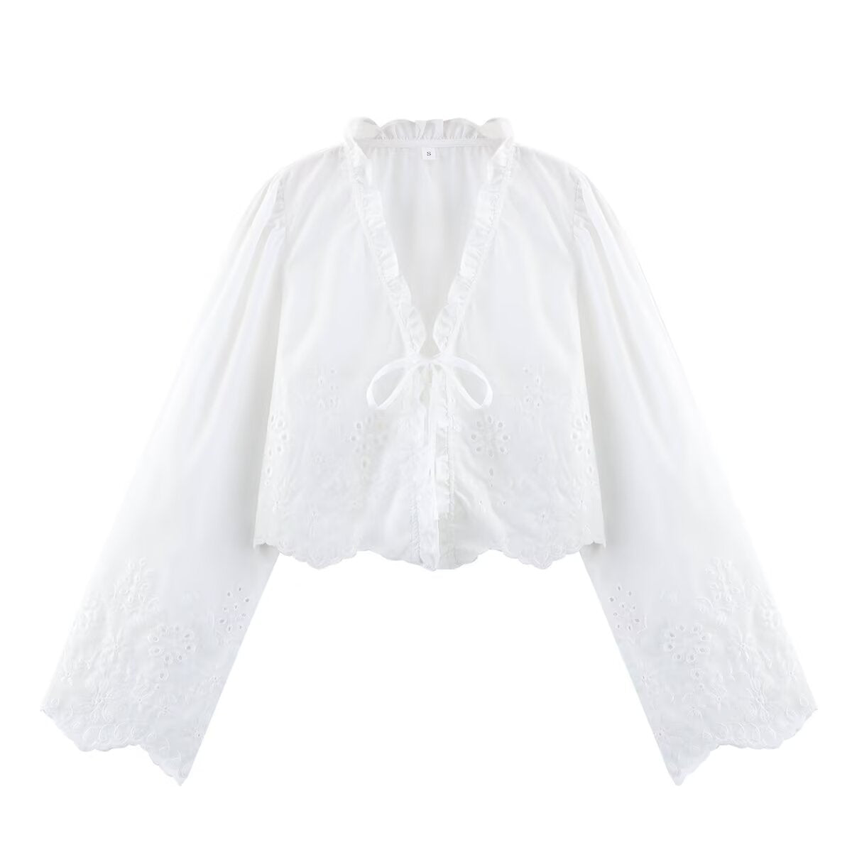 Spring Women Clothing French Design Hollow Out Cutout Embroidered Cotton Top