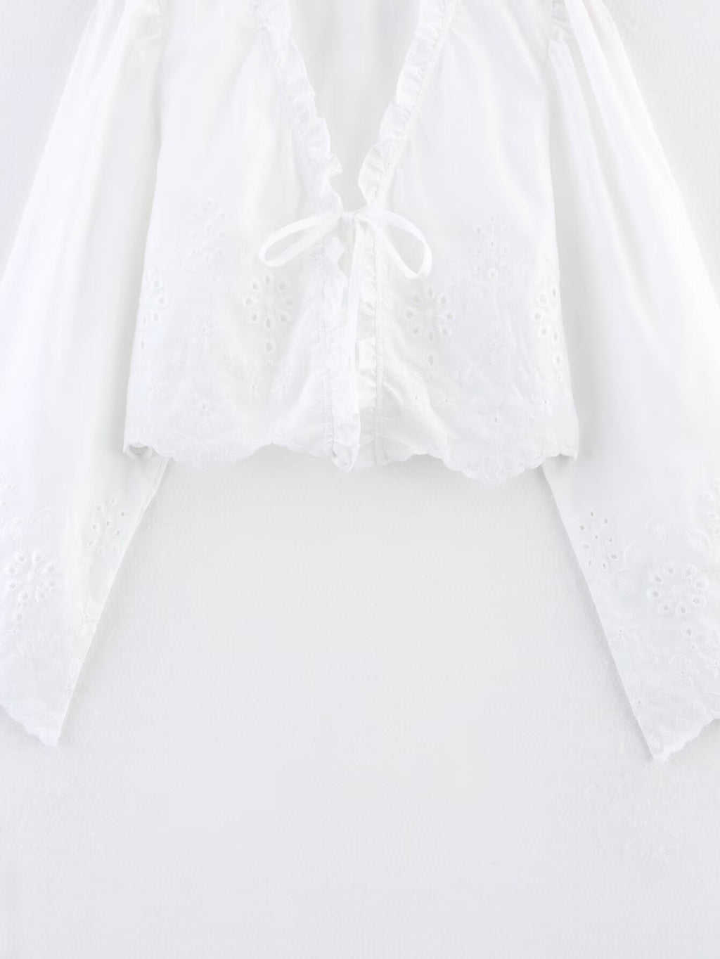 Spring Women Clothing French Design Hollow Out Cutout Embroidered Cotton Top