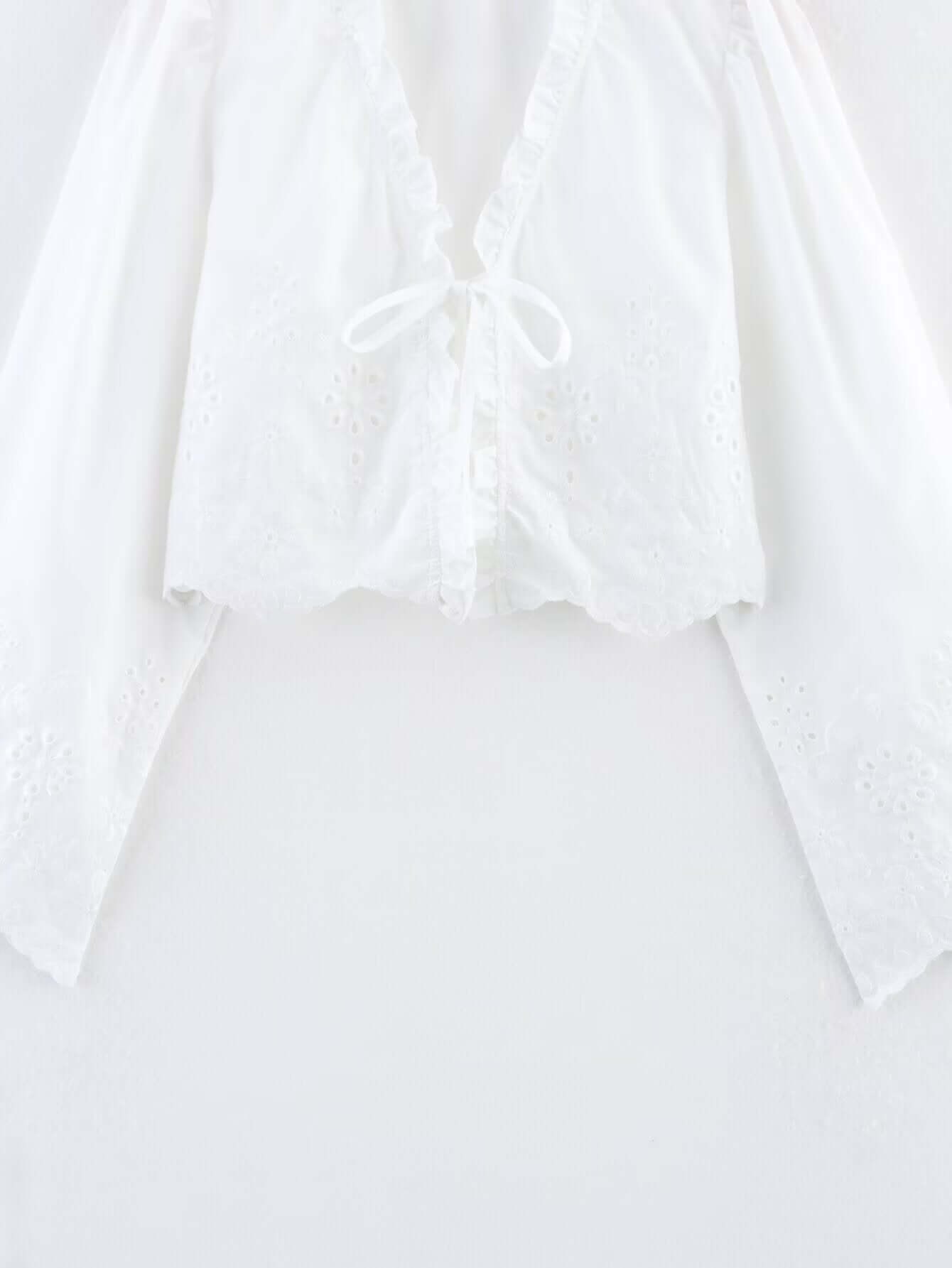 Spring Women Clothing French Design Hollow Out Cutout Embroidered Cotton Top