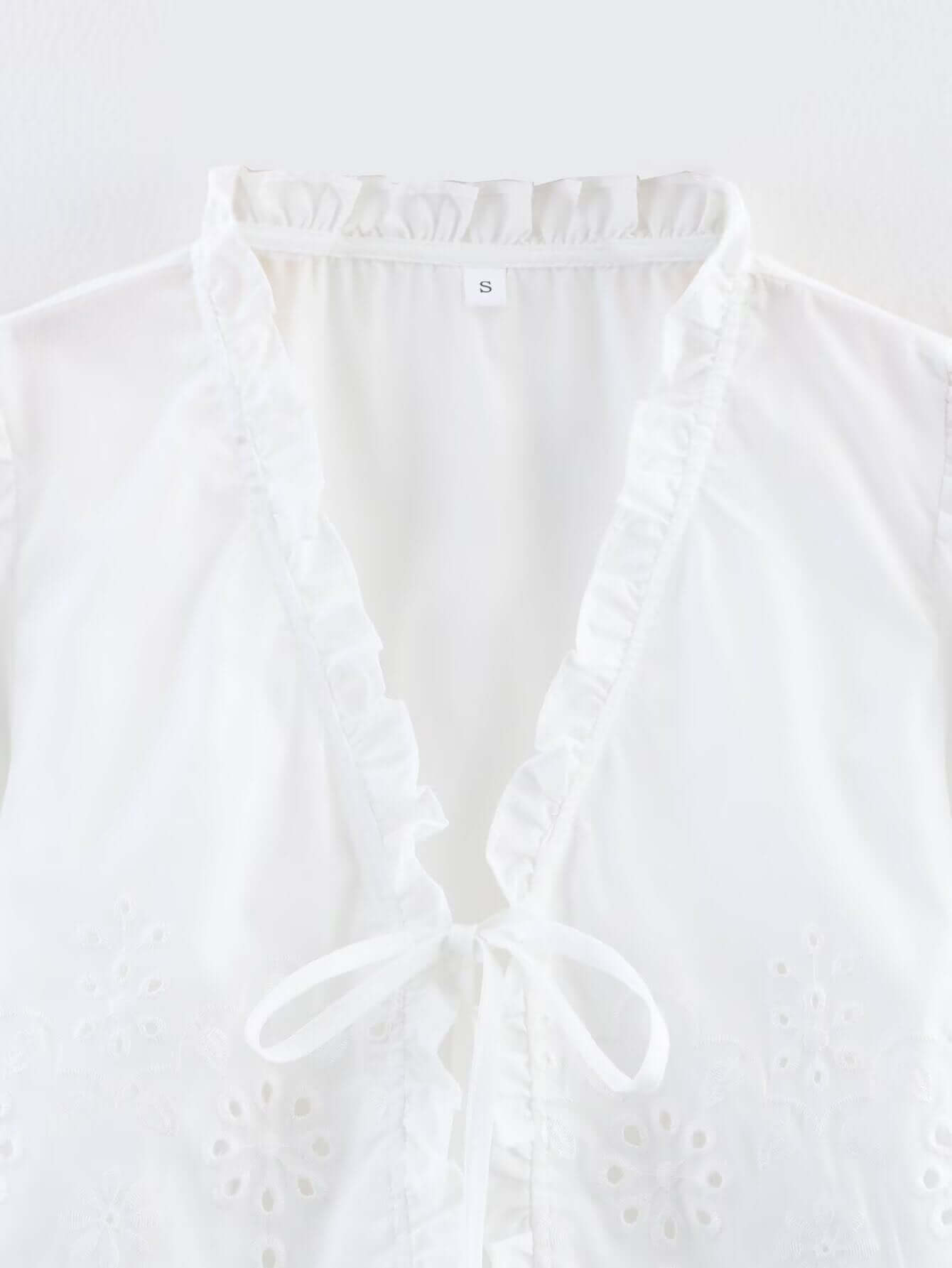 Spring Women Clothing French Design Hollow Out Cutout Embroidered Cotton Top