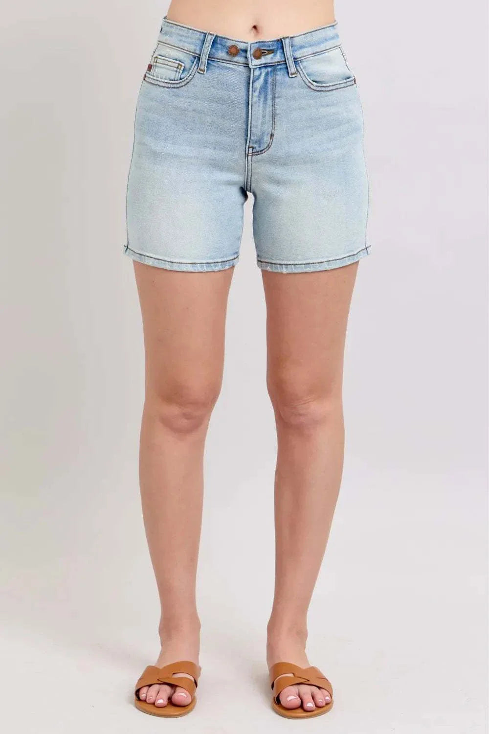 Judy Blue Full Size 2-button denim shorts with pockets plus size