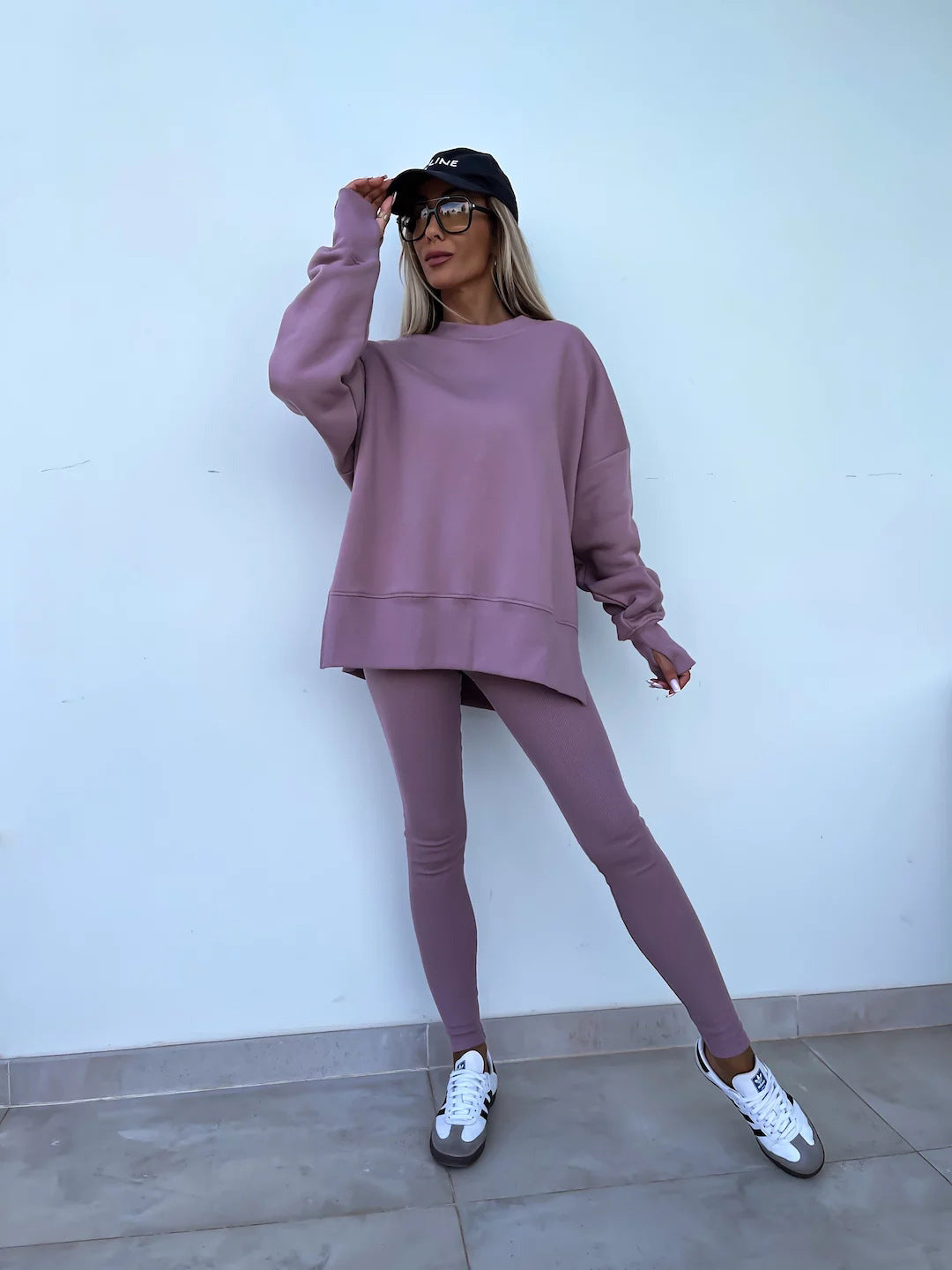 Women’s Casual Sweater Suit – Loose Split Top & Fitted Trousers Set
